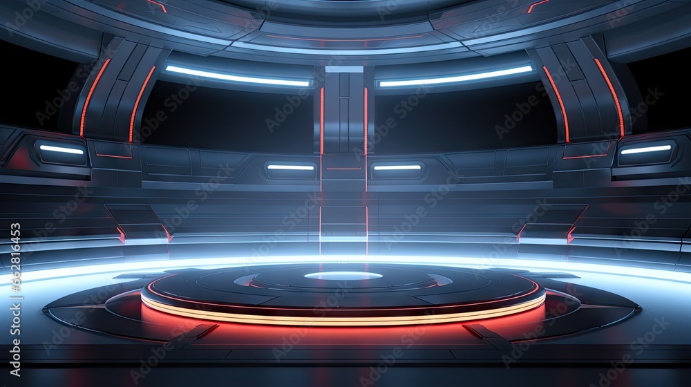 Aufkleber futuristic empty stage. modern future background technology sci-fi interior concept. 3d rendering