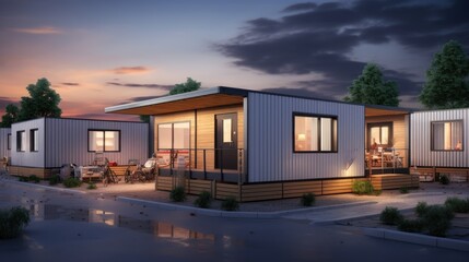 Modular houses in the assembly shop. 3d illustration