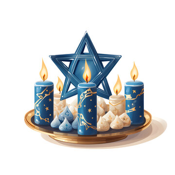 blue candles hanukkah star on gold tray clip art preview