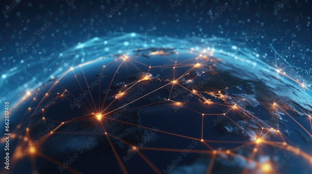 Wall mural global network connection internet, social media, travel, global networking pattern for communicatio