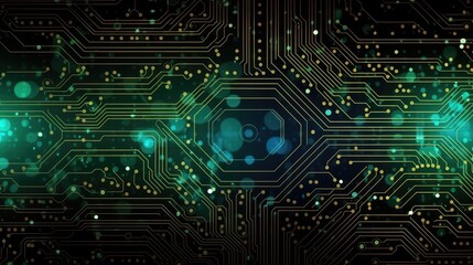 Fototapeta premium Close up of circuit board interior of a computer with neon lights in detail, circuit board