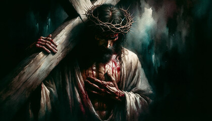 The Weight of Redemption: Jesus Christ Carrying his Cross during his Passion and Crucifixion. 
