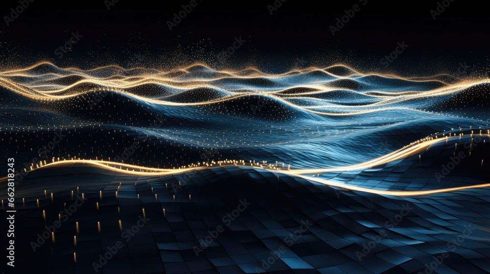 Leinwandbilder big data field of a stream of interlaced strings. 3d illustration of wavy cyberspace