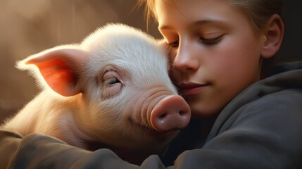 If you love animals, they will always trust you. Pigs are animals that are always interested in new things. - obrazy, fototapety, plakaty