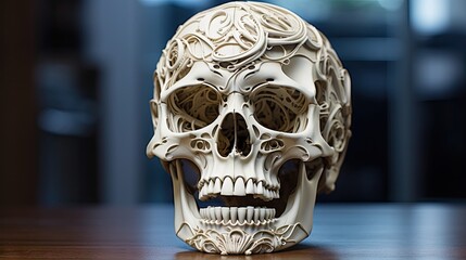 Full skull fabrication. An example of masterpiece post processing after 3D print - obrazy, fototapety, plakaty