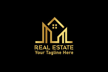 Luxury gold real estate logo with a building