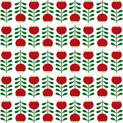 Beautiful red summer flower pattern and green leaves.