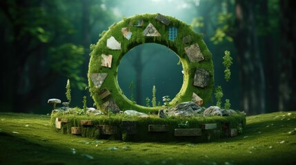 The 17 Global Goals Circle Icons Moss Background Concept 3D Render