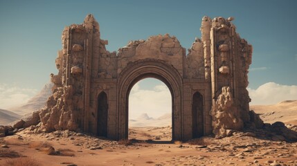 Abandoned palace gate in the desert