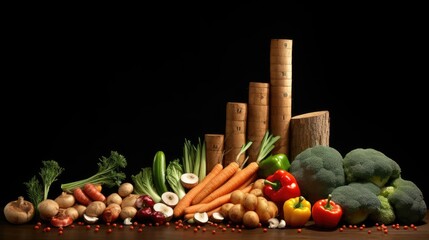 Rising food prices. Food crisis concept. Global financial crisis. Food deficiency. Price growth chart for vegetables and farm products. Lack of agricultural products. Supply problems