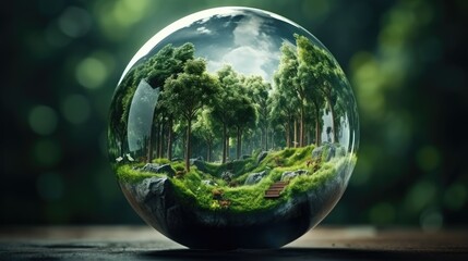Glass globe in the in nature concept for environment and conservation