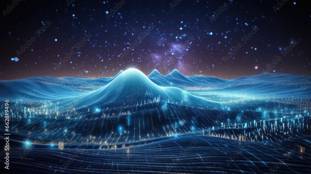 Leinwandbilder Quantum computer technology concept. Deep learning artificial intelligence. Big data algorithms visualization for business, science, technology. Waves flow, illustration