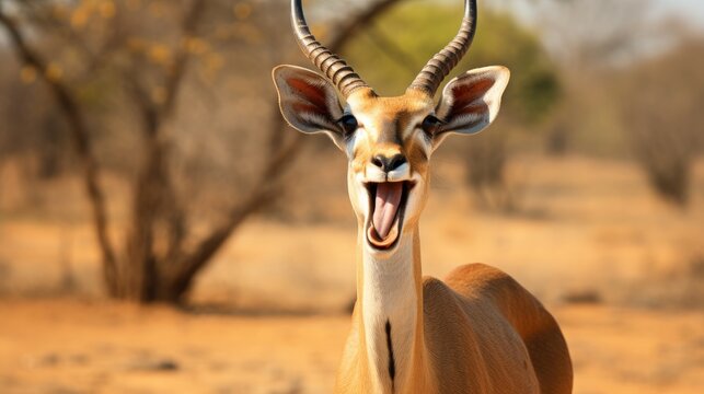 Chinkara or Indian gazelle Antelope animal funny face portrait or facial expression in outdoor wildlife safari at ranthambore national park reserve sawai madhopur rajasthan india - Gazella bennettii - Powered by Adobe