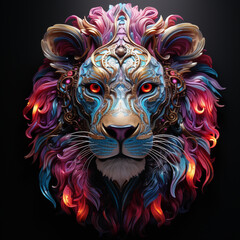 A 3D model of a lion's head built and decorated using LED neon that can produce a variety of beautiful and attractive colors.
