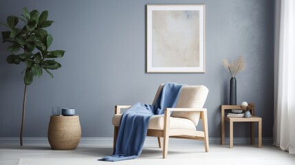 solo arm chair with blue chair comforter on it generated by AI