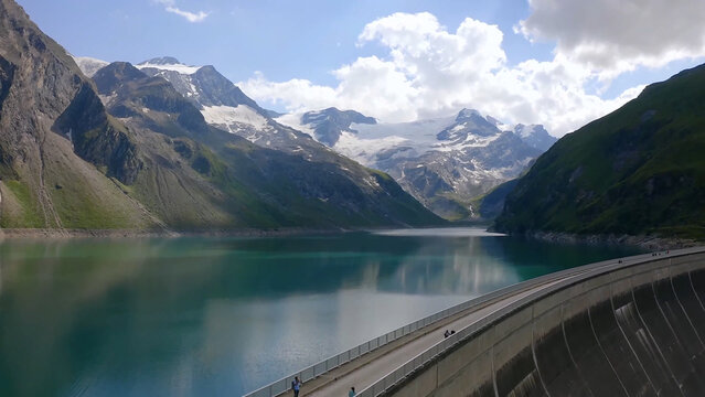 artificial lake in the gorge of the mountains