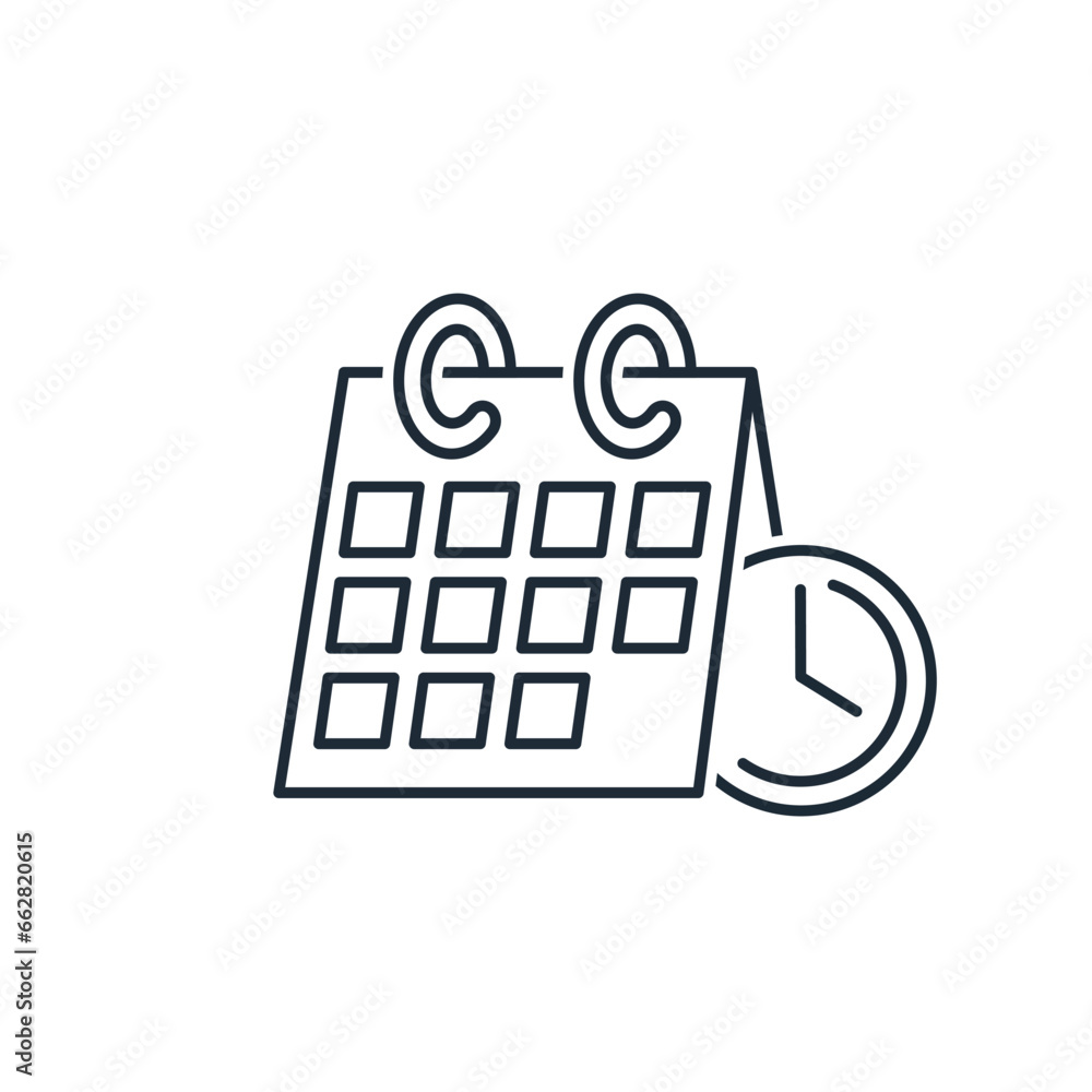 Poster clock and calendar.vector linear icon isolated on white background.