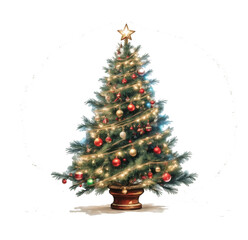 Decorated Christmas Tree with Ornaments and Lights - Clipart PNG