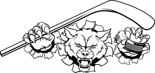 Wolf Ice Hockey Player Animal Sports Mascot