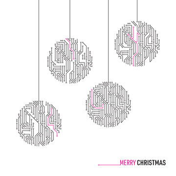 Vector merry christmas printed circuit board card
