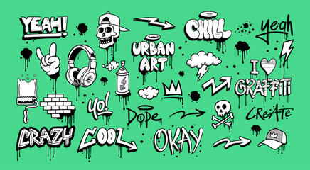 Hand-drawn vector graffiti illustrations. Graffiti cartoons, doodles. Perfect for apparel prints, posters, and stickers.