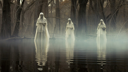 Ghostly Reflections in the Haunted Pond - obrazy, fototapety, plakaty