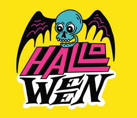 Halloween lettering vector illustration with a skull