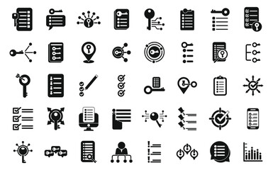 Key points icons set simple vector. Path process. Escape find choice - obrazy, fototapety, plakaty