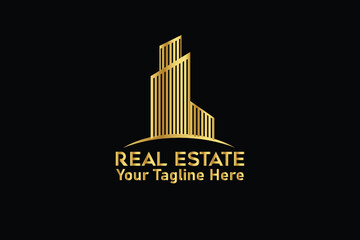 Luxury gold real estate logo with a building