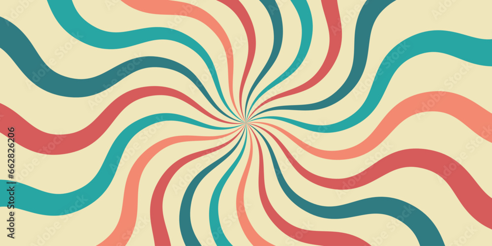 Poster groovy abstract background. geometric psychedeelic backdrop. optical illusion swirl pattern. sun ray