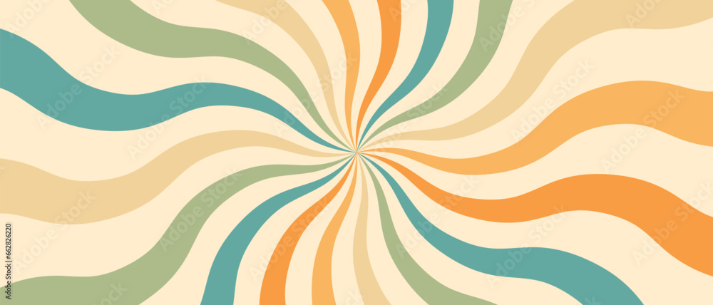 Poster Groovy Abstract Background. Geometric Psychedeelic Backdrop. Optical Illusion Swirl Pattern. Sun rays stripes texture.
