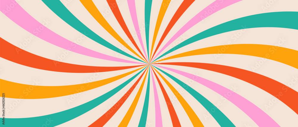 Poster Groovy Abstract Background. Geometric Psychedeelic Backdrop. Optical Illusion Swirl Pattern. Sun rays stripes texture.