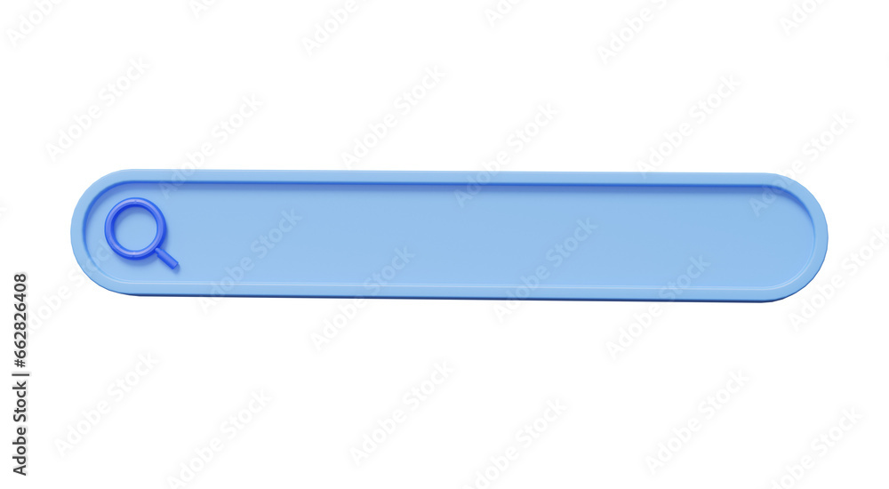Poster minimal blank search bar blue on isolated background. seo or search engine optimization, find via ke