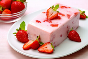 Italian dessert called Strawberry Semifreddo, made from cream, Greek Yogurt and strawberry fruits