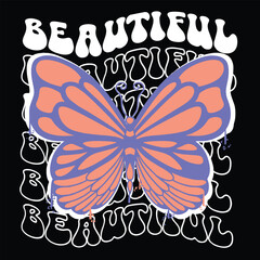 Graffiti butterfly street wear illustration with slogan beautiful