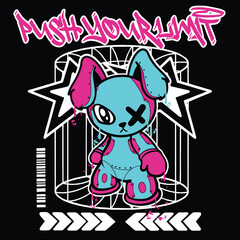 Graffiti rabbit street wear illustration with slogan push your limit