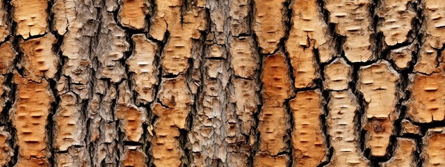 Seamless tree bark background texture closeup. Tileable panoramic natural wood oak, fir or pine forest woodland surface pattern. Rustic detailed dark reddish brown wallpaper backdrop - obrazy, fototapety, plakaty