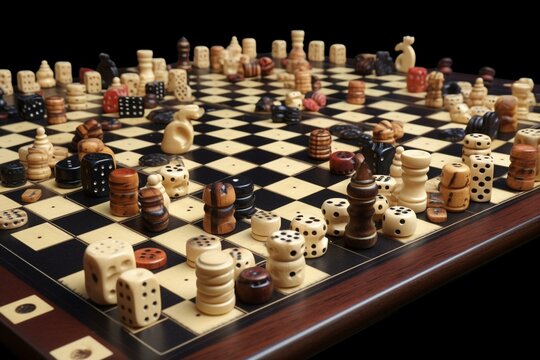 An image showing a board game mixture of chess and dominoes. Generative AI