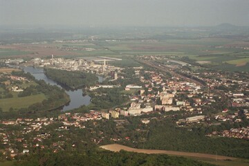 Lovos, Czechia - May 24, 2023: view of city of Lovosice - analog