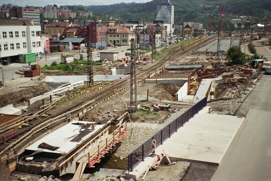 Vsetin, Czechia - May 28, 2023: view of the underpass construction at the train station - analog