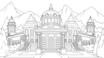 Vector illustration, beautiful historical palace castle