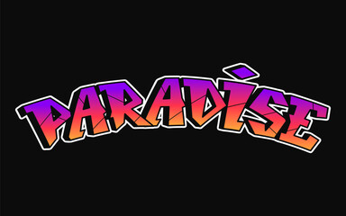 Paradise word trippy psychedelic graffiti style letters.Vector hand drawn doodle cartoon logo paradise illustration. Funny cool trippy letters, fashion, graffiti style print t-shirt, poster concept