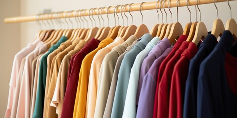 Garments lined up on hangers , concept of Order arrangement