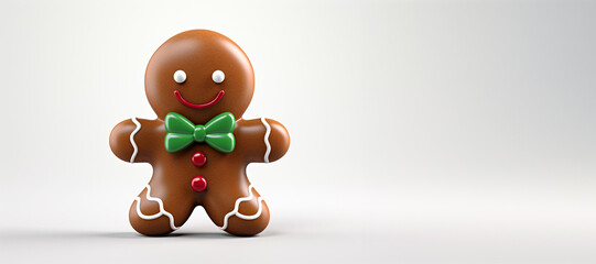 Gingerbread man with bow tie on white background. Digital rendering. - 662832641