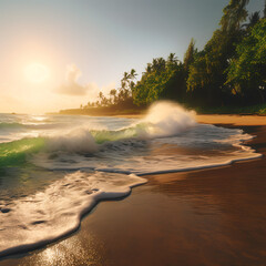 Crashing waves on a tropical beach