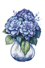 Watercolor illustration,blue hydrangea flower