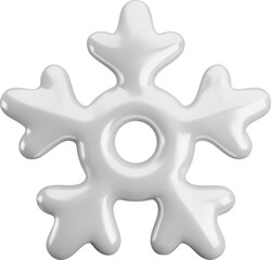 Obraz premium Vector 3d Silver snowflake icon on white background. Cute realistic Christmas, New year and winter sparkling metal snow symbol. 3d render snowflake Illustration for print, decoration, greeting card