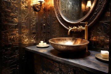 Fototapeta na wymiar Stunning bathroom adorned with vessel sink and mirror. Generative AI