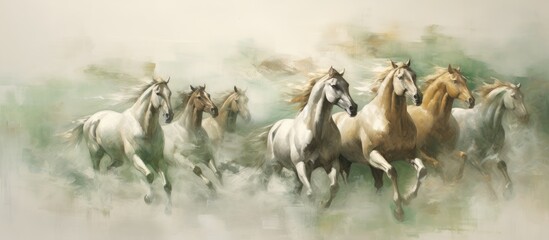 Abstract golden brushstrokes create textured backgrounds on canvas depicting modern art with horses green gray wallpapers posters cards murals carpets hangings and prints