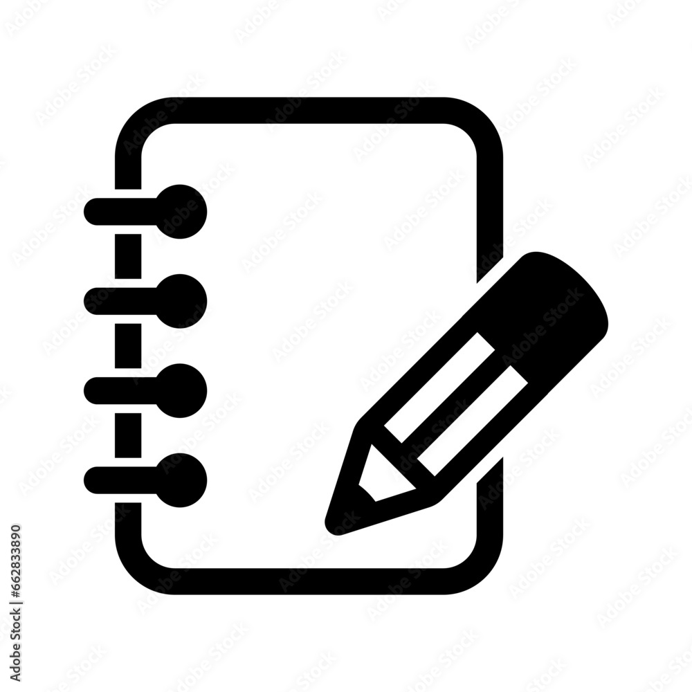 Poster notebook and pencil icon. icon of notes. notepad vector sign.